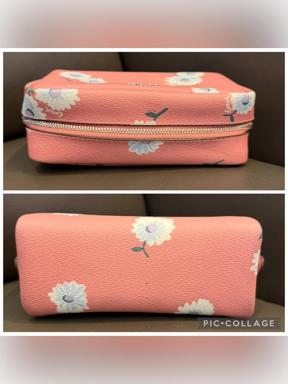 Coach Pink Floral Pebbled Leather Cosmetic Case